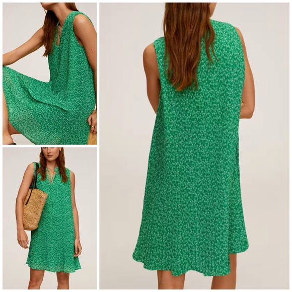 Mango Pleated Green Tiny Floral Dress - Picture 2 of 10